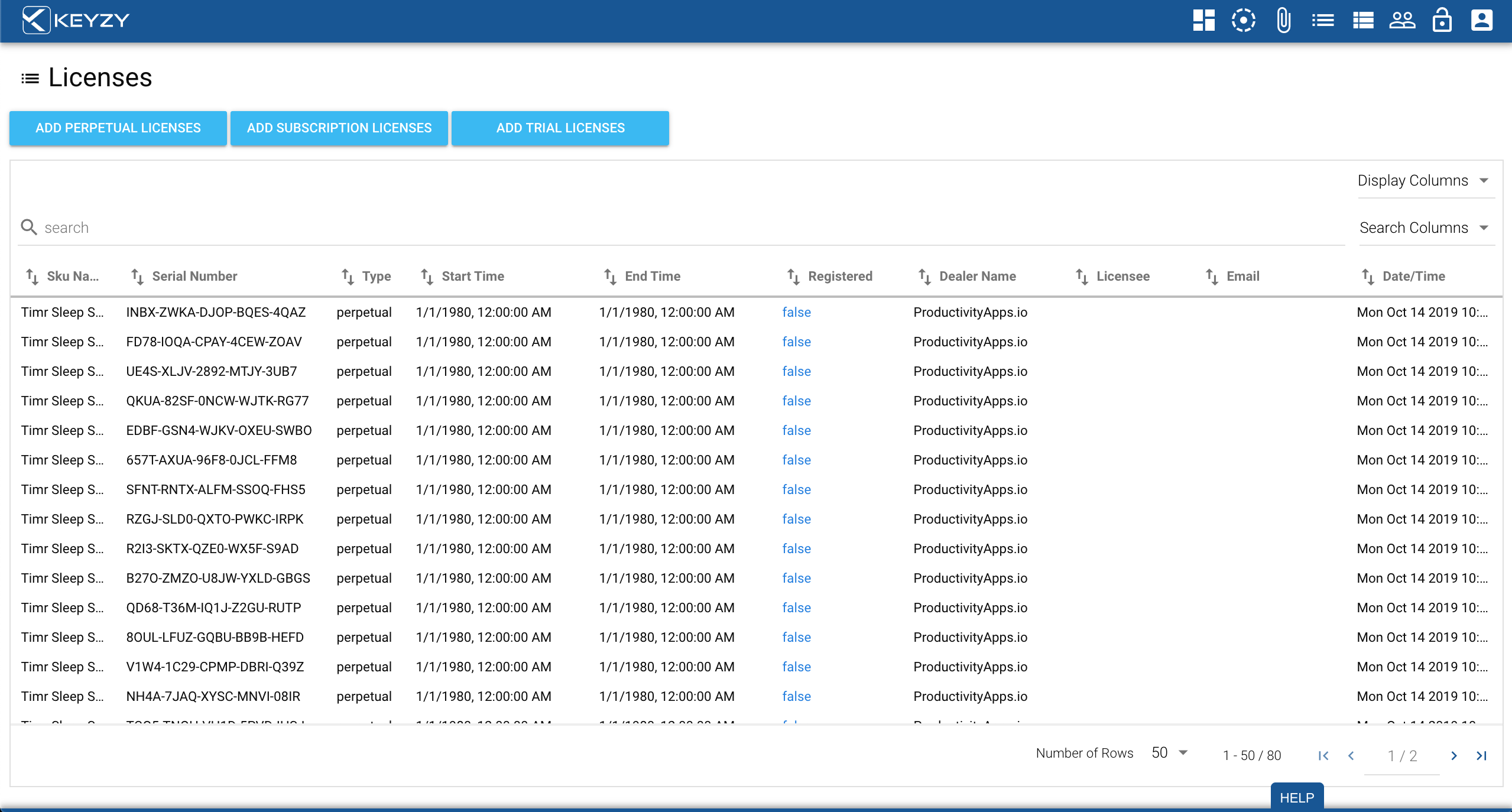 KEYZY licenses section