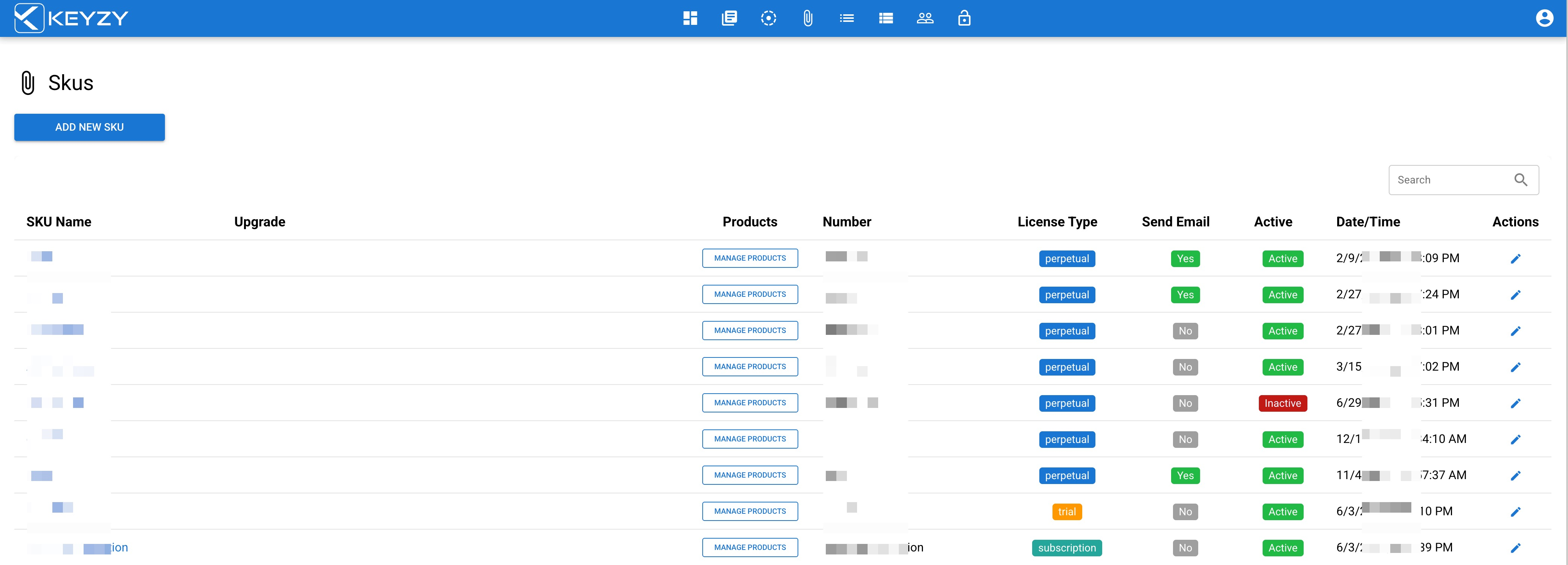 KEYZY SKUs section