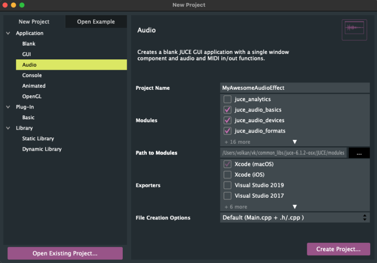 JUCE - Create Audio Project