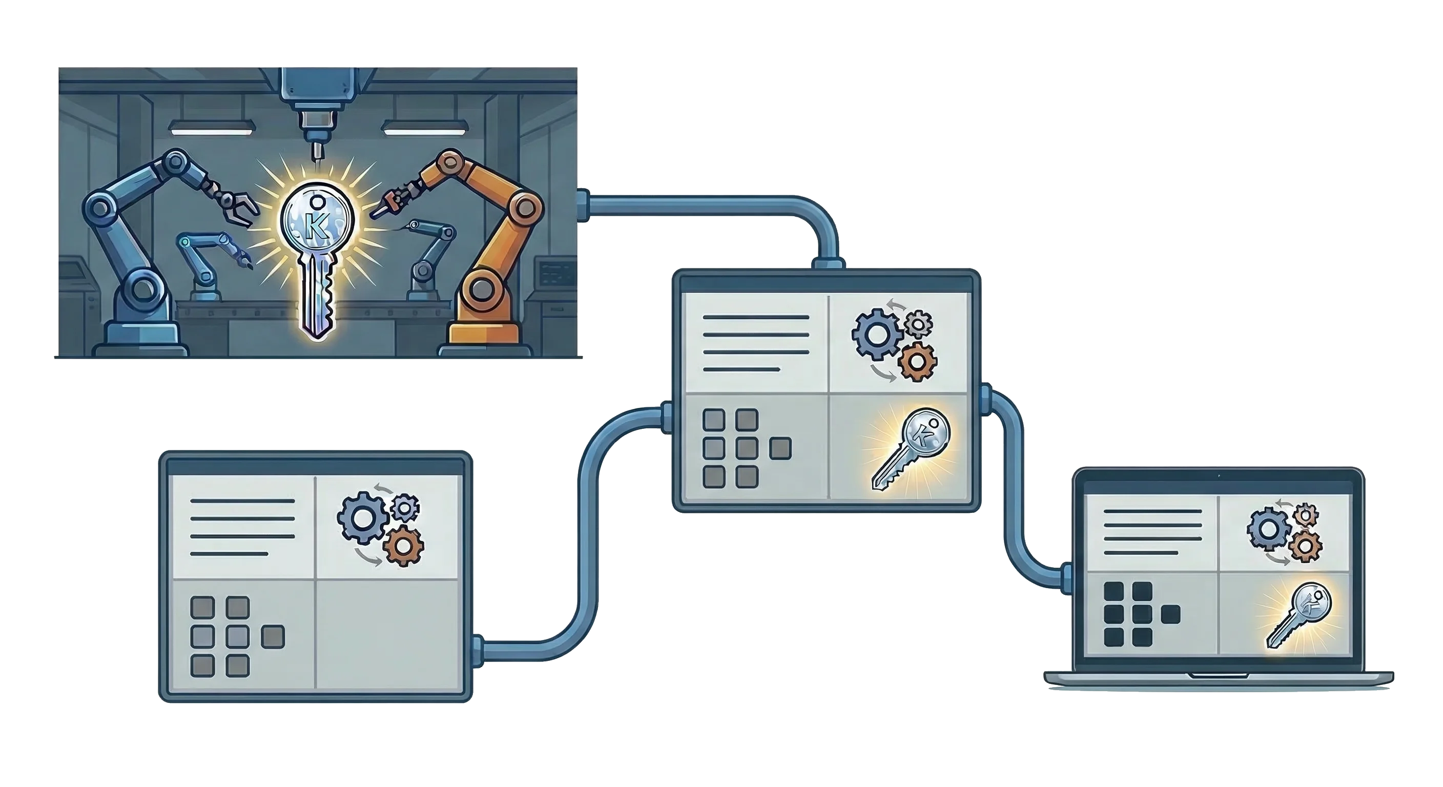 KEYZY licensing flow: key generation, software integration, end user delivery